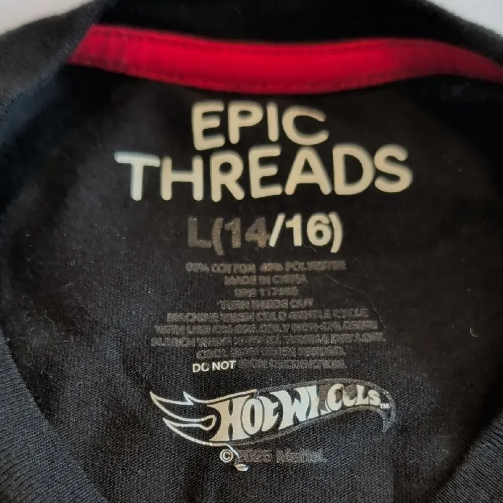 Hot Wheels Speed Club T-Shirt Youth Large Black Race Car Graphic Tee Boys
